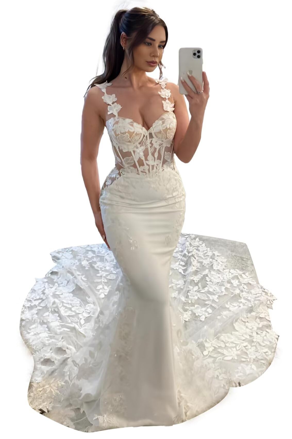 Beach Mermaid Wedding Dresses for Bride 2025 Lace Appliques Satin Bride Dress Detachable Train
