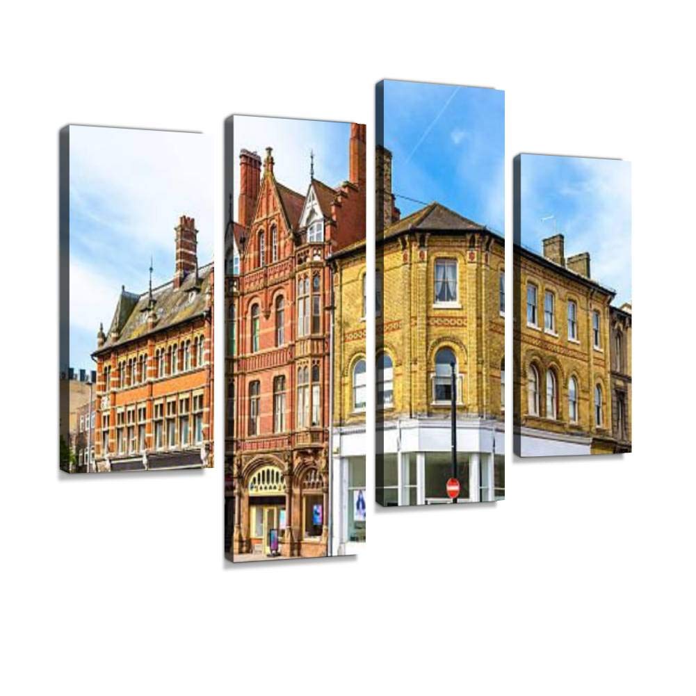 Canvas Print Artwork Houses in the city centre of Southampton England Wall Art Pictures Framed Digital Print Abstract Painting Room Home Office Decor Ready to Hang - 4 Panel