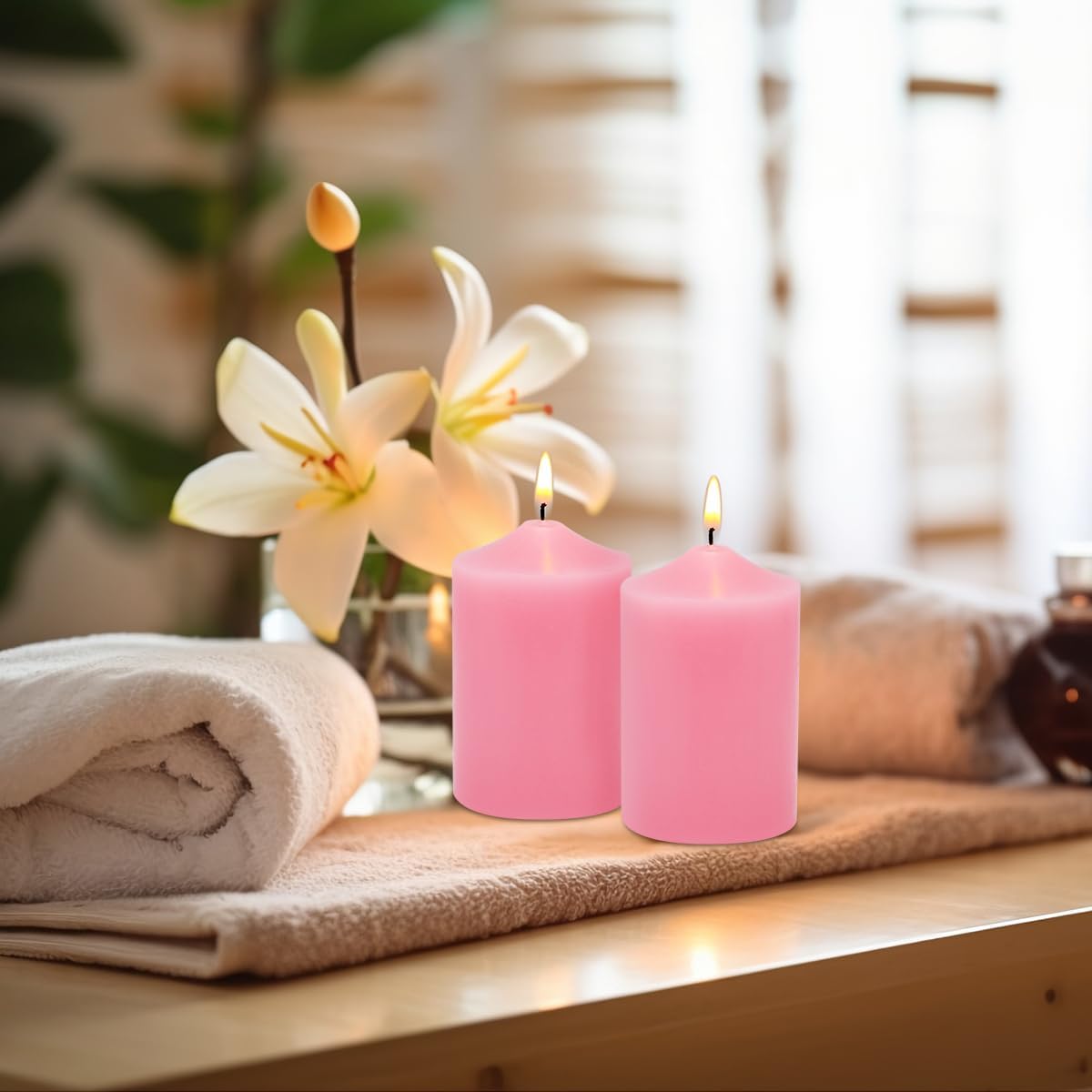 12 Pack 2x3 Inch Pink Pillar Candles for Romantic Valentine's Day, Unscented Column Candles for Home Restaurants Spa Church Weddings, Smokeless Dripless and Clean Burning Emergency Candle