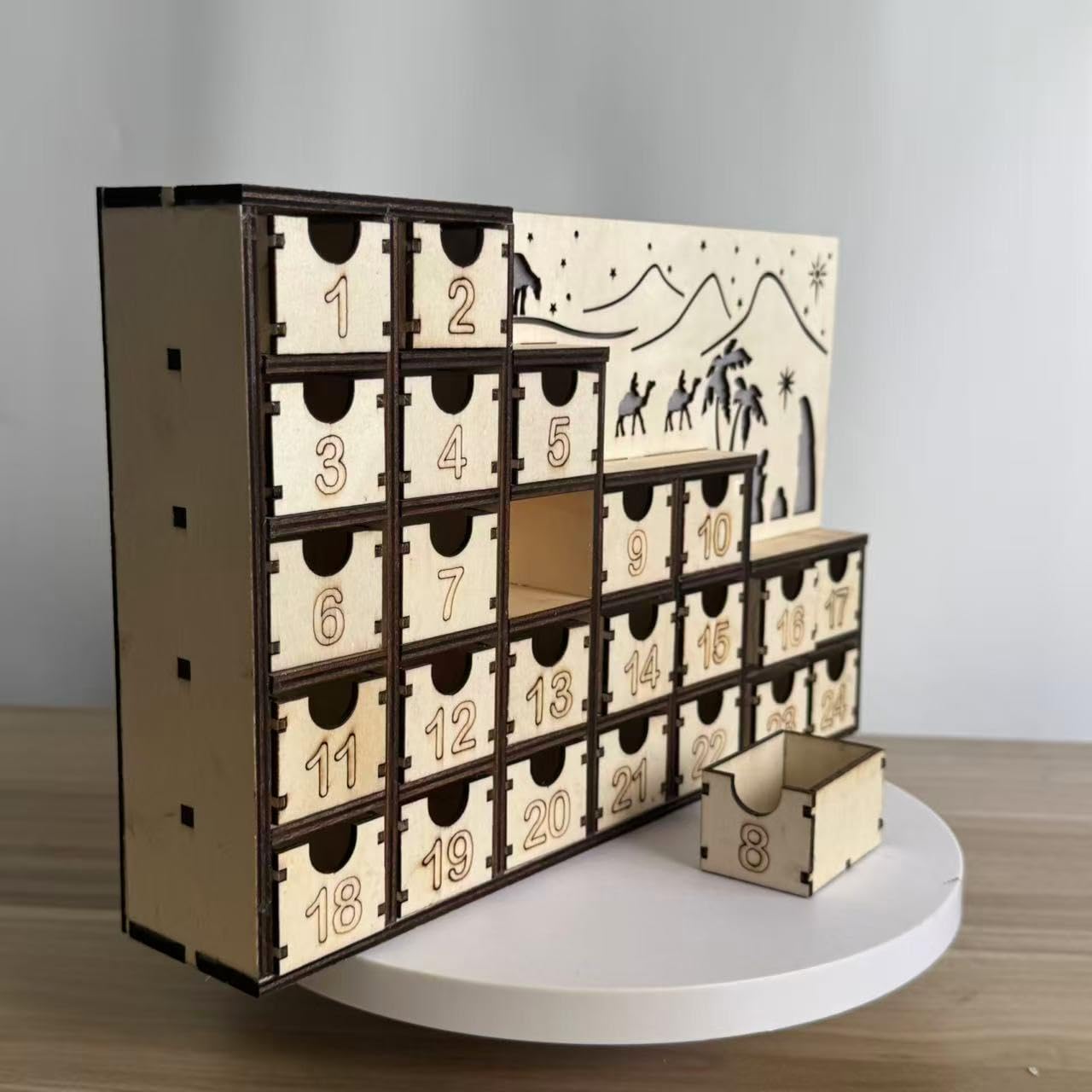 Weihnachtskrippen-Adventskalender aus Holz mit integrierten LED-Lichtern, Urlaubs-Countdown-Ornament & Wohnkultur aus Holz Weihnachten beleuchteter Adventskalender