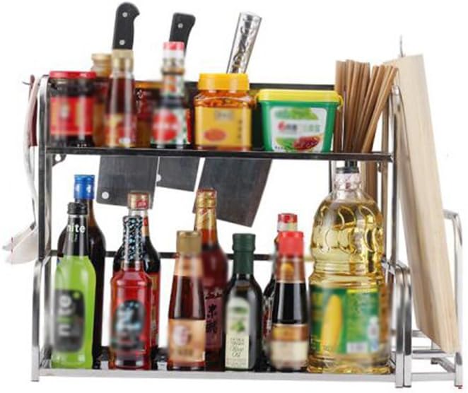 YZWJ DFHHG kitchen Shelf Castor Storage rack Two layers stainless steel Shelf shelf Wall hanging Landing Finishing frame Free installation Seasoning rack Chopsticks tube hook up Anvil plate Durable