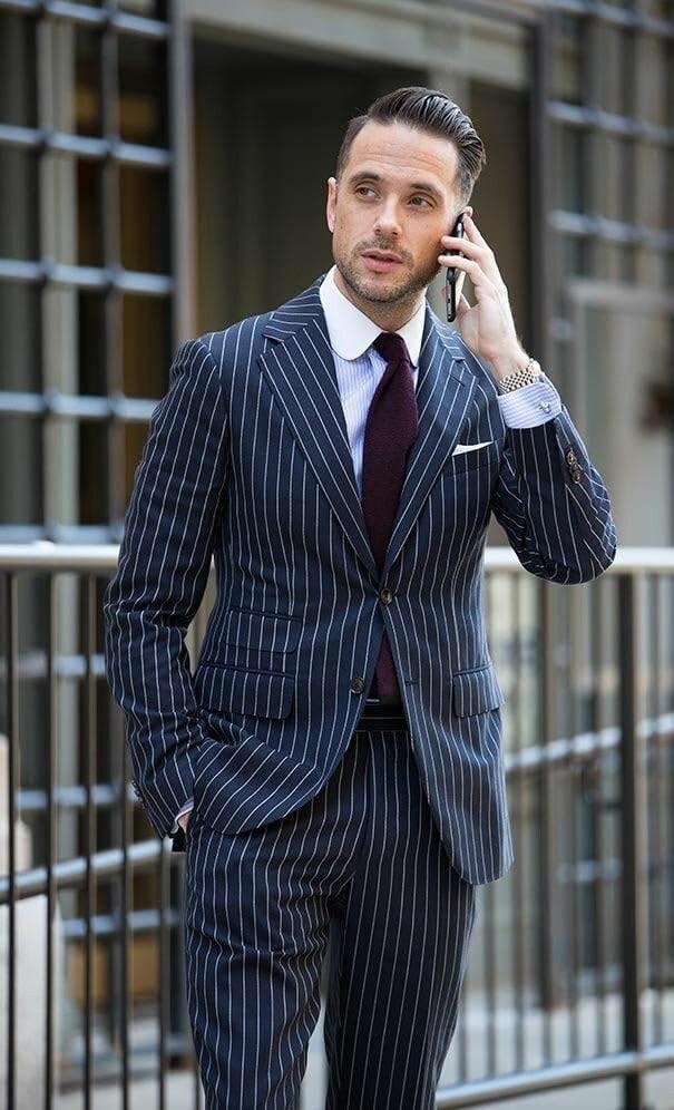 Men's 2 Pieces Striped Suit Two Button Formal Tux Dress Blazer and Trousers for Men4