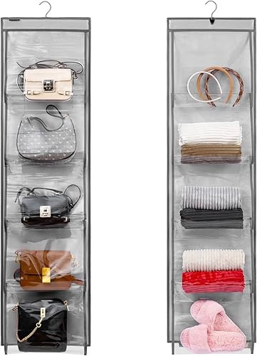 Miniatura 2 de ANZORG Organizador de bolsos colgantes de doble cara, soporte para zapatos de armario con 10 bolsillos grandes de almacenamiento para toallas,