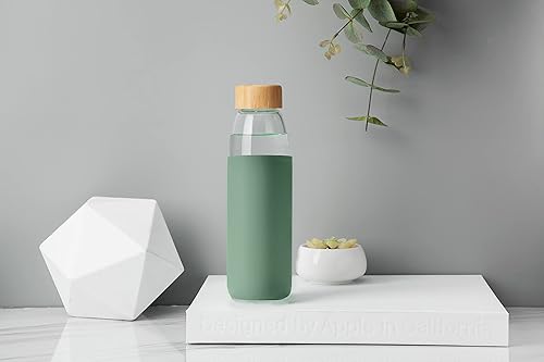 Miniatura 7 de veegoal Botellas de agua de vidrio borosilicato de 18 onzas con tapa de bambú, sin BPA, funda de silicona antideslizante y tapa de acero inoxidable