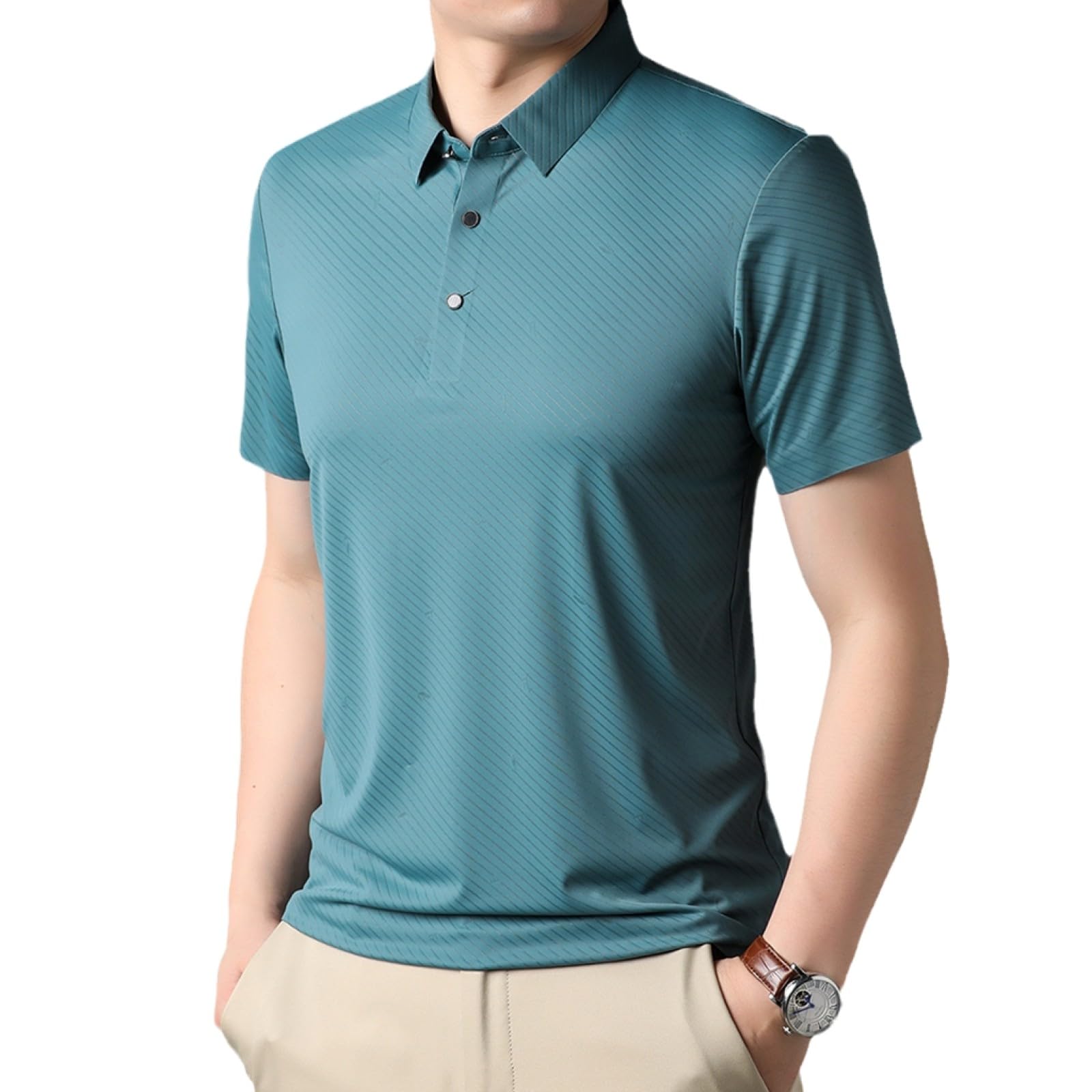 Moda Casual - Camicie Estive da Uomo vestibilità Regolare Verdi Polo Maniche Corte Camicie da Lavoro Firmate da Lavoro con 3 Bottoni Top Casual Moda Uomo Abbigliamento