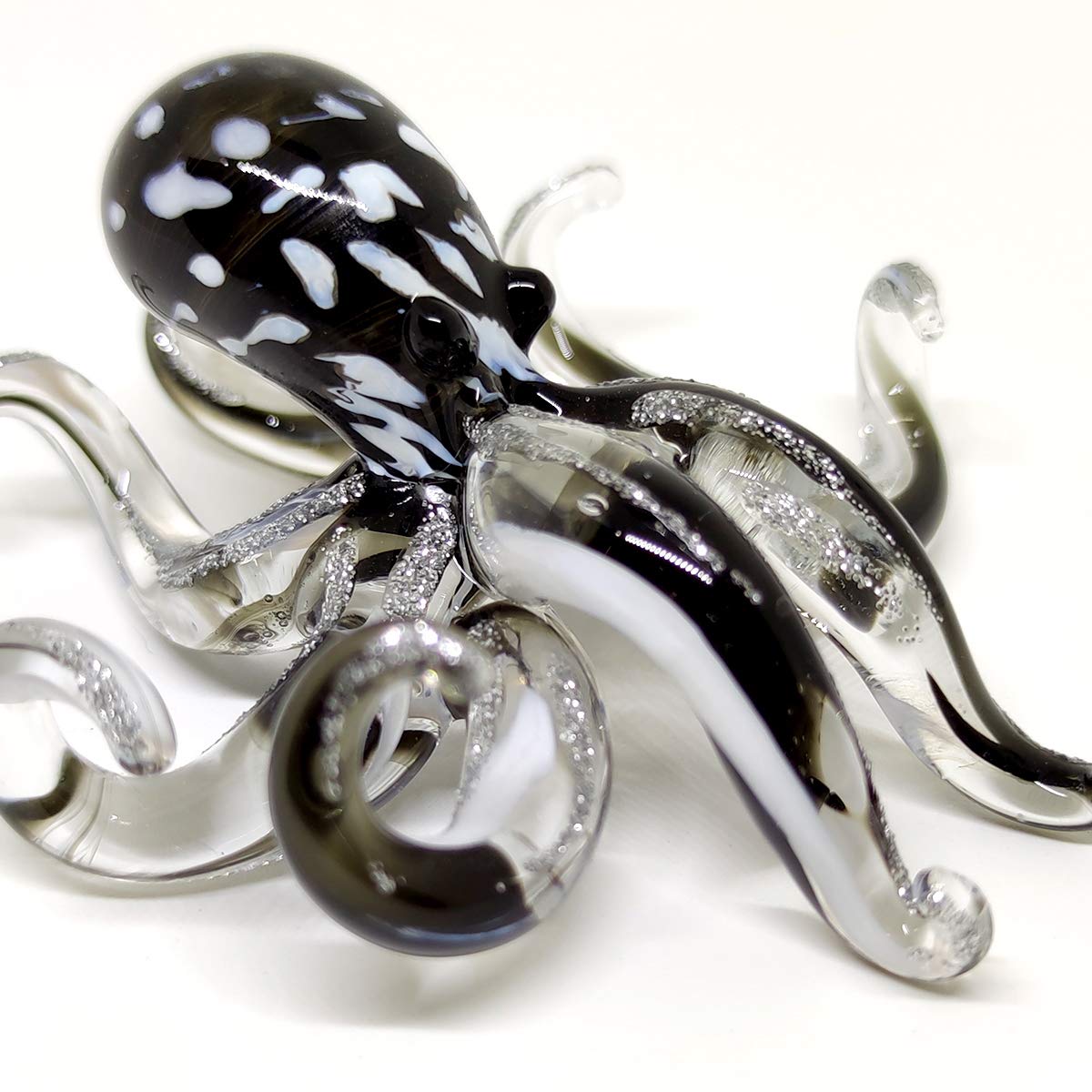 SansukjaiOctopus Figurines Animals Hand Blown Glass Art Collectible Gift Home Decorate 3.5" (Black V2)