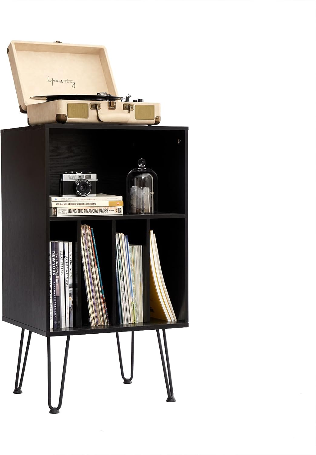 Record Player Stand with Vinyl Storage, Vinyl Record Storage Cabinet Holds Up to 150 Albums, End Table for Record Player, Turntable Stand for Living Room, Black