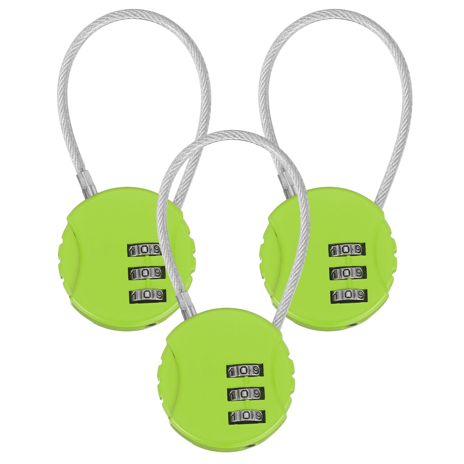 M METERXITY 3-Pack Combination Locker Lock, 3 Digit Round Shaped Padlock Gym Locks with Cable for Luggage/Suitcase/Backpack Zipper/Outdoor, Small Combo Lock [Green]