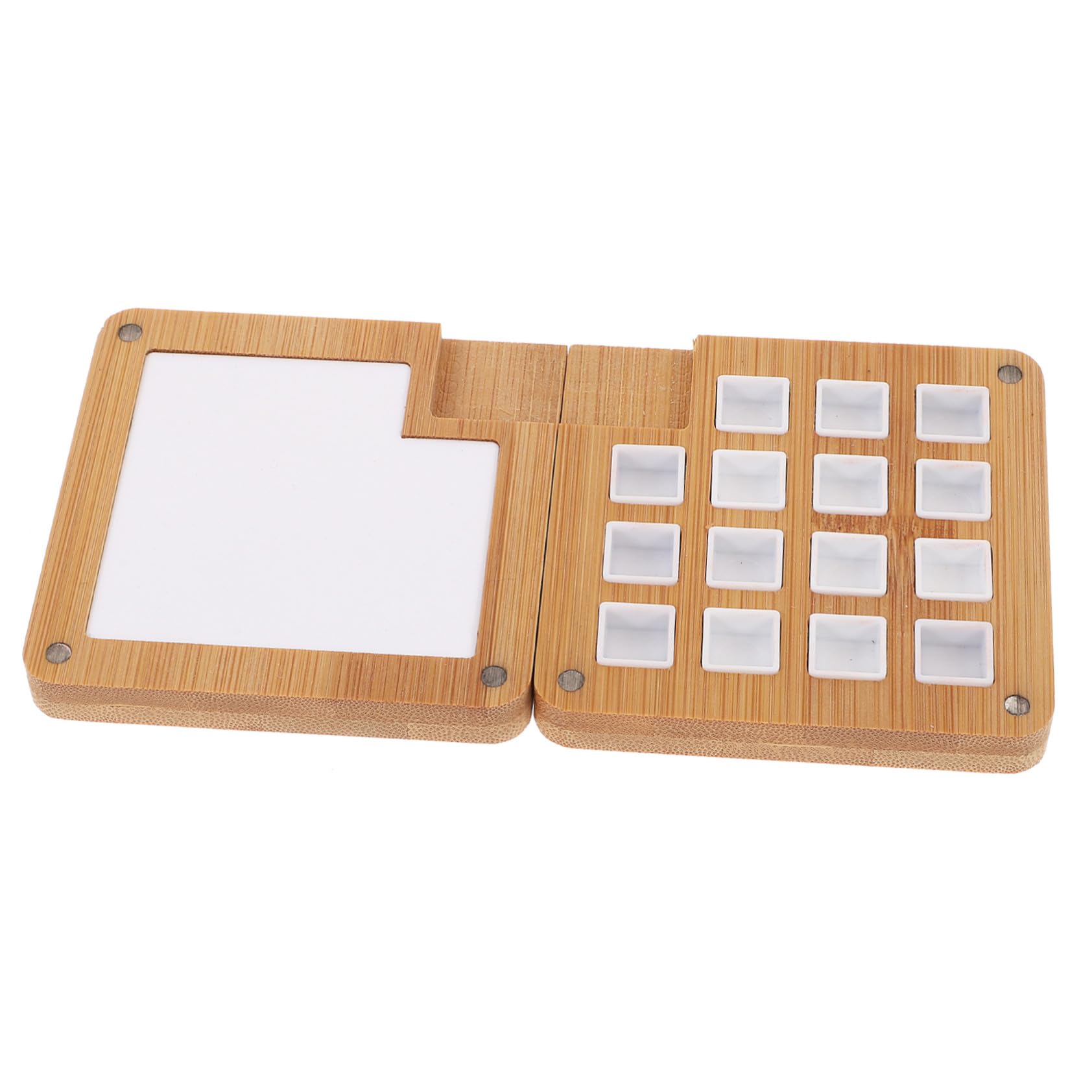 Angoily 3 Stück Tragbare Holz Aquarellfarbe Mischbox mit Fächern Magnetische Pigmentpalette für Künstler DIY Farbmischung Kompakte Wasserfeste Malpalette für Unterwegs