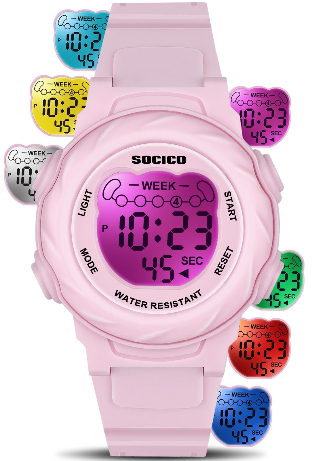 SOCICO Kids Digital Watch 50M Waterproof &amp; 7 Color Lights for Boys Girls