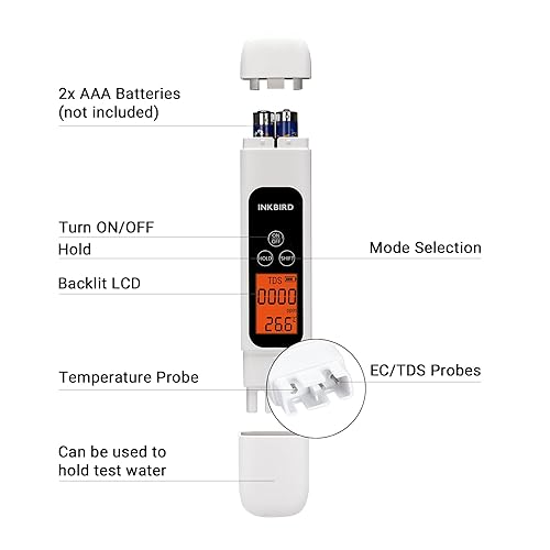 Miniatura 4 de INKBIRD Medidor TDS de agua 3 en 1 Probador digital de calidad del agua (TDS, EC y temperatura), función de bloqueo de datos, lectura instantánea