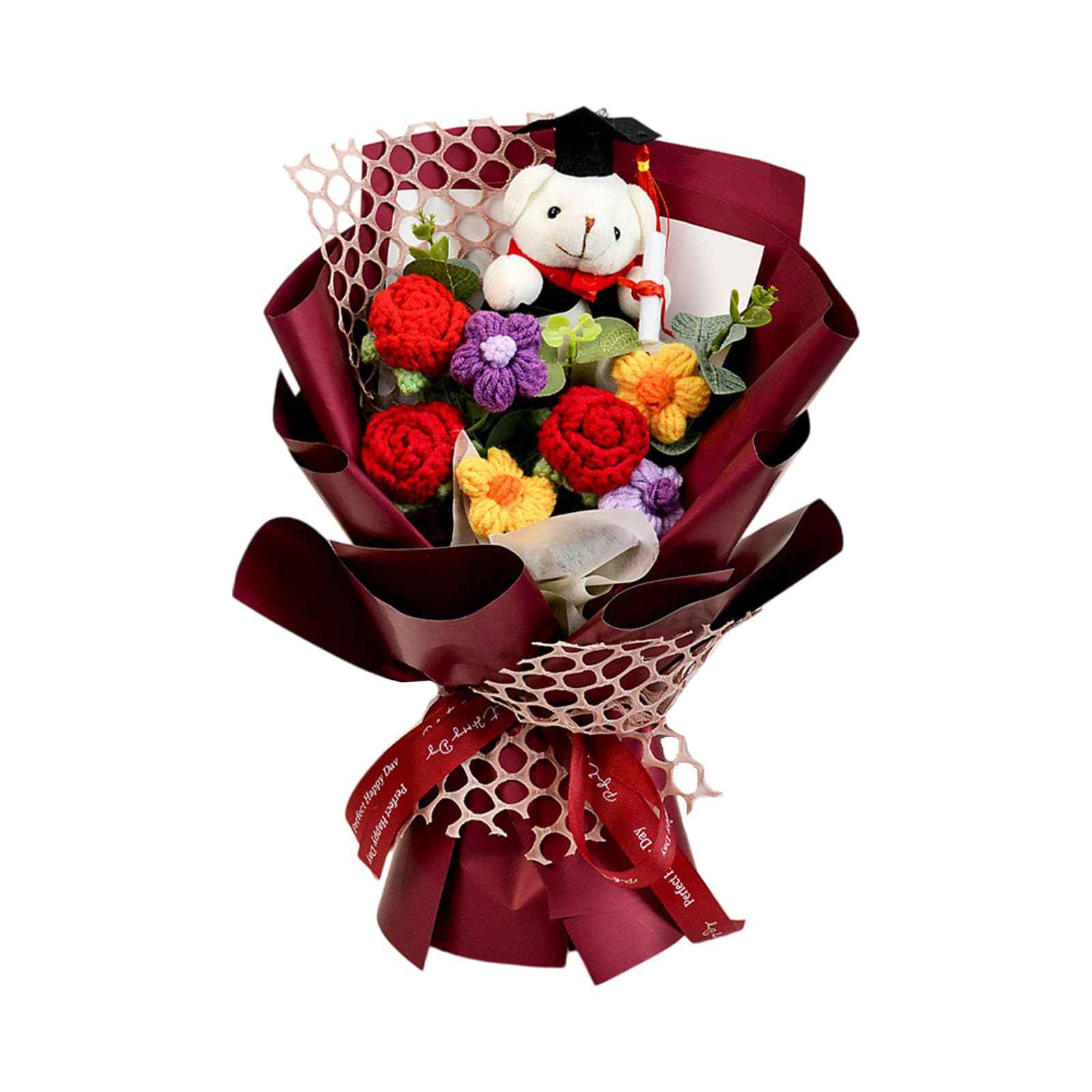 Qusinfc Handcrafted Graduation Bouquet with Miniature Doll Ideal for Gifting Hand-woven Flower Birthday Graduation Gift Doll Gift