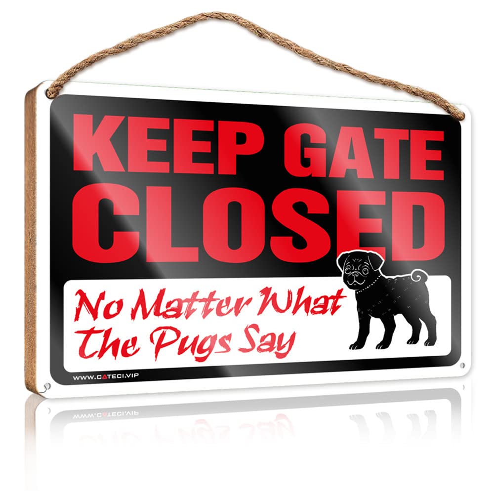 FZFN Small No Soliciting Sign For House Keep Gate Closed No Matter What The Pug Say Wooden Sign Farm Hanging Door Sign Outdoor Signs And Decor(23X35CM)