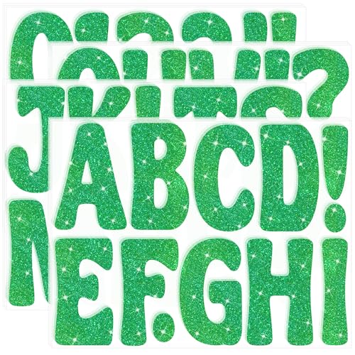 Image of Bulletin Board Letters 129 PCS Glitter Letter Stickers Large 4 Inch, Green | 12 Sheets,Alphabet Number Stickers,Self-Adhesive,Sticker Letters for Poster Board,Classroom,Display,Mailbox,Craft,Party Decor