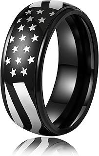 Black Menâ€™s Spinner Ring for Anxiety - 8mm American Flag Surgical Stainless Steel Spinning Anxiety Ring for Men Boy Band Fidget Jewelry Worry Spin Calming Anti-Anxiety Size 8