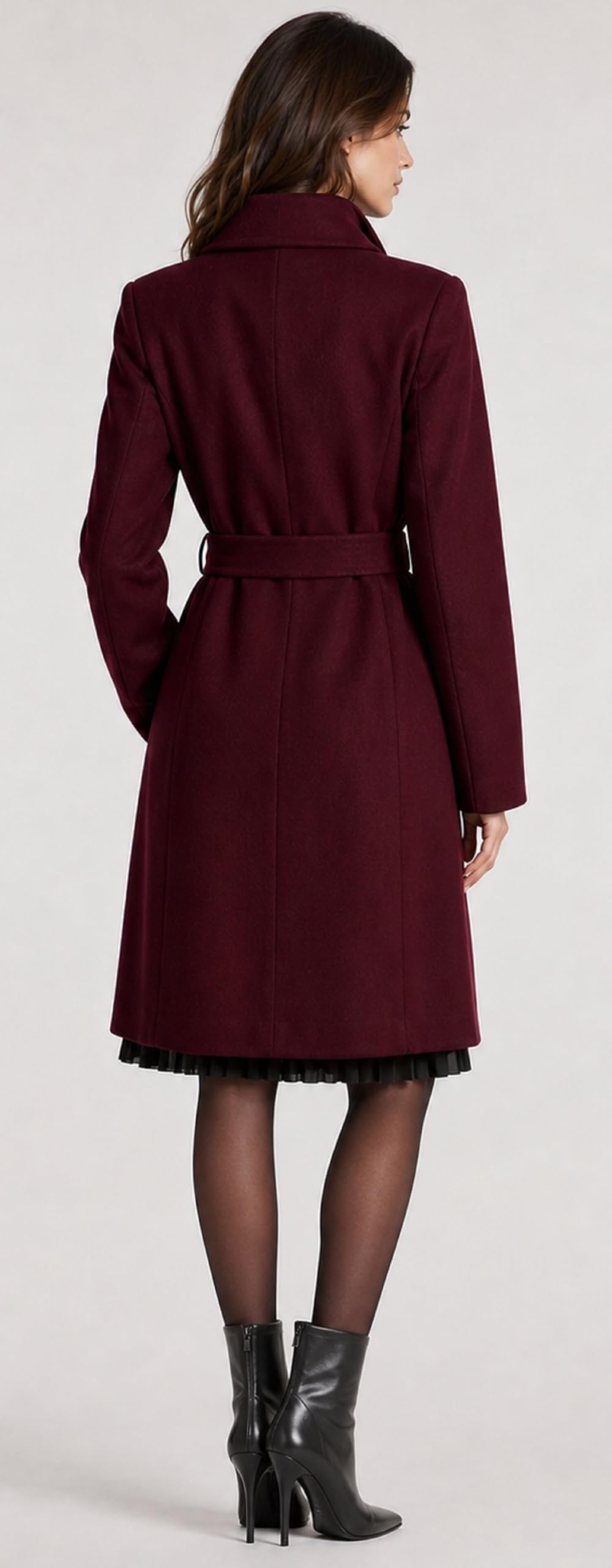 Abrigo de mezcla de lana para mujer, abrigo largo con cinturón, abrigo de invierno