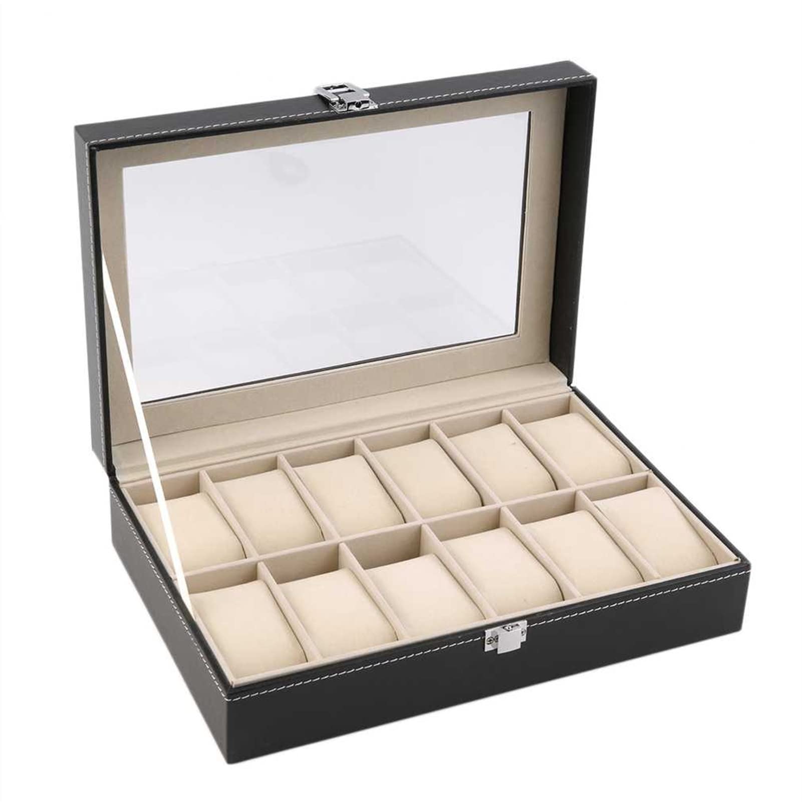Uhrenbox, Uhrenbox für Herren – Luxus-Uhrenvitrine mit 12 Fächern, großer Halter, Metallschnalle – Schwarz – Uhrenbox-Organizer aus PU-Leder, Uhren-Organizer zur Aufbewahrung und Präsentation
