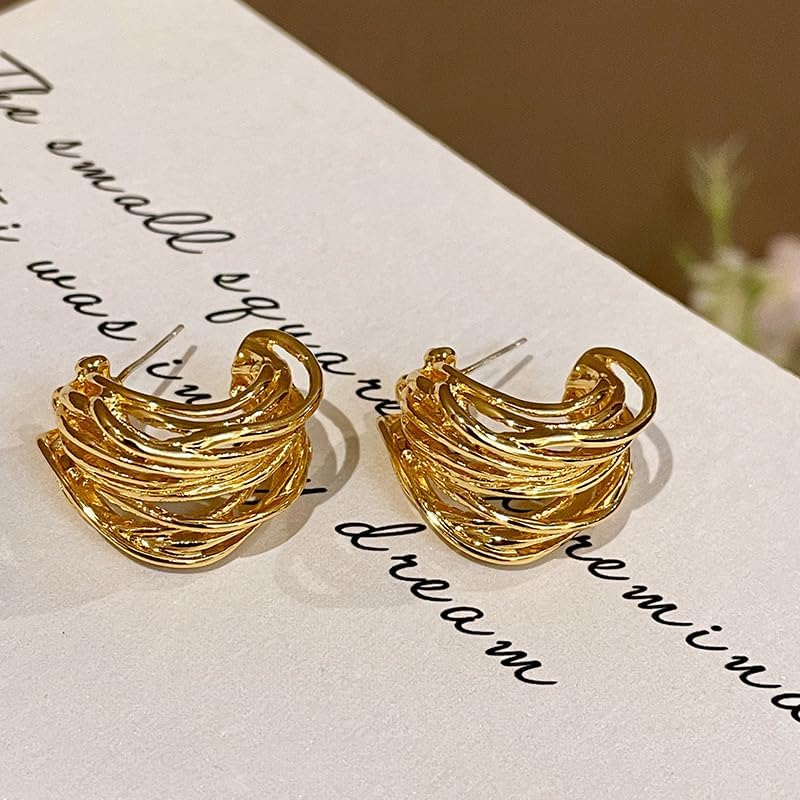 C-shaped gold circle wrapped multi-layer vintage earring jewelry