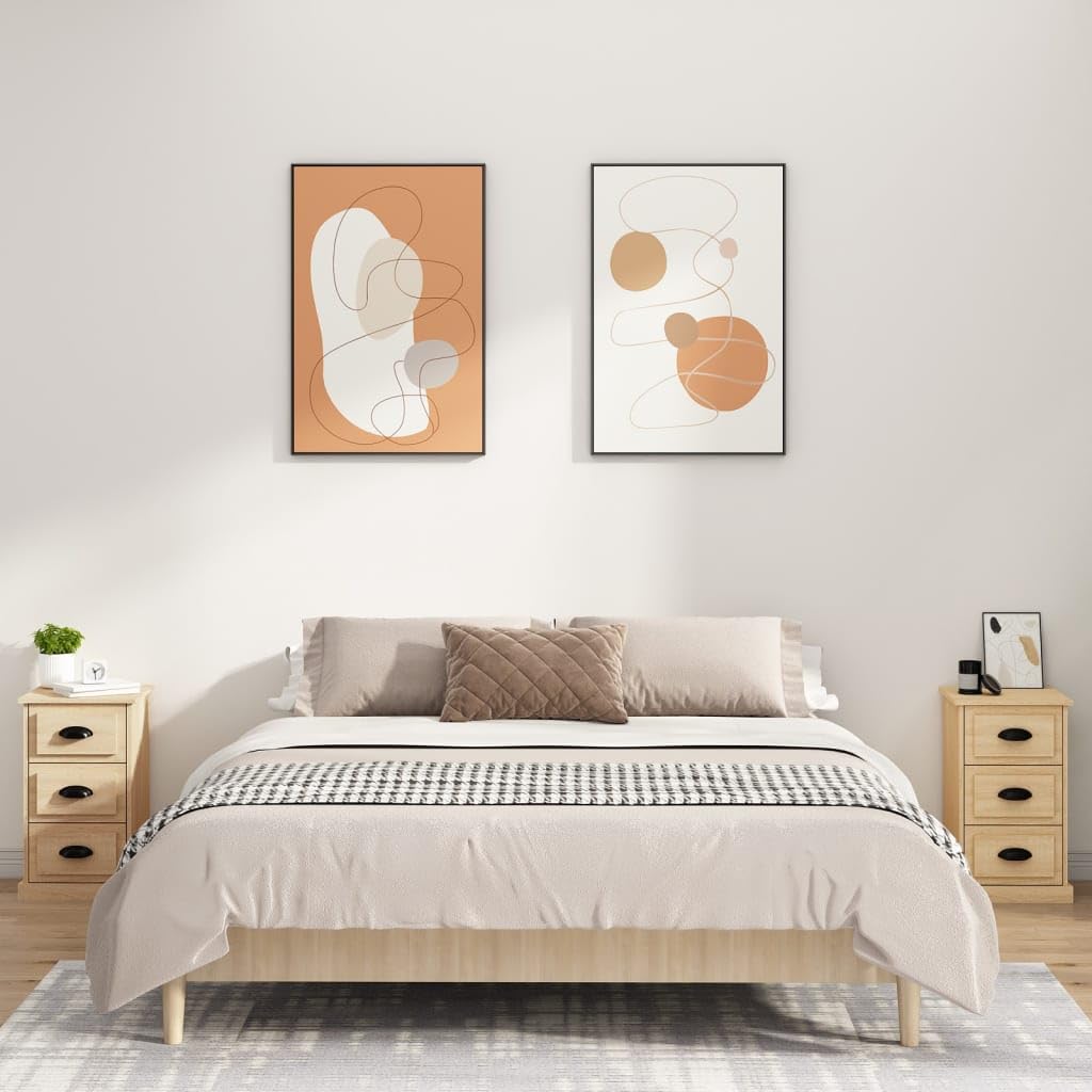 Nachttisch Sonoma-Eiche 39x39x67 cm, Holzwerkstoff Schlafzimmer Möbel, Beistelltisch mit 3 Schubladen, feuchtigkeitsbeständig für Bücher, Gläser, Notizblöcke