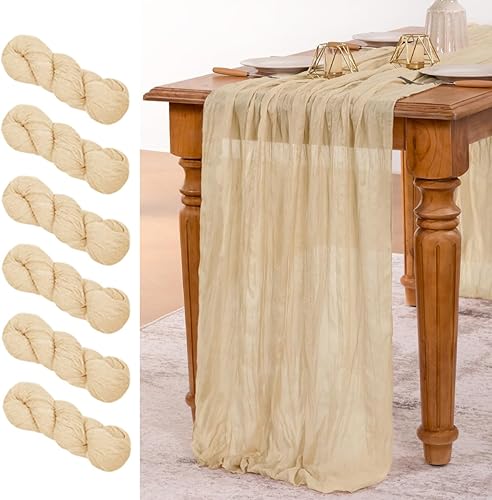 MLMW Paquete de 6 caminos de mesa de gasa a granel de 14 pies de gasa de 35 x 170 pulgadas, camino de mesa rústico de tela de queso para bodas, baby