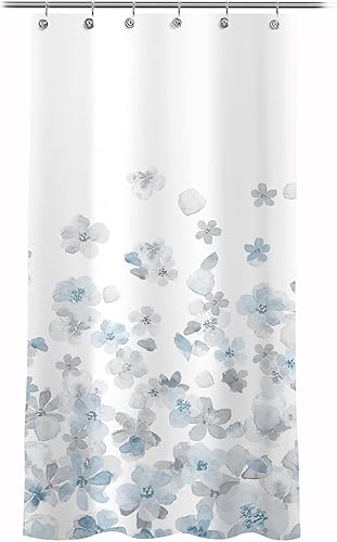 Sunlit Design 36 x 72 Pulgadas Cortina de Ducha Azul y Gris Pequeña para Estacionamiento, Cortinas de Baño Estrechas de Medio Tamaño para RV,