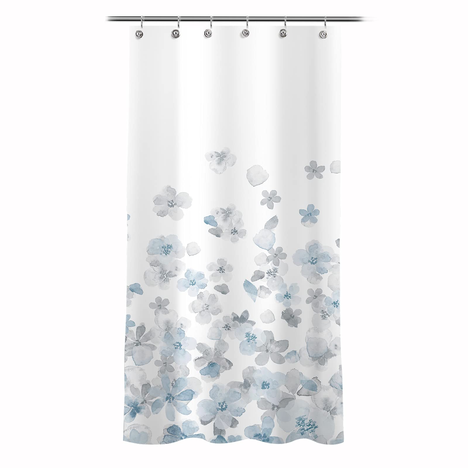 SunlitSunlit Design 36 x 72 Inches Simple Style Blue and Gray Flower Blossoms Fabric Shower Curtains for Bathroom Decor with White Background, Machine Washable