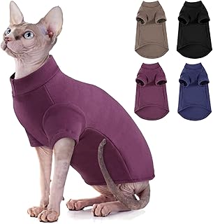 SUNFURA Turtleneck Sweater for Cat, Sphynx Cats Shirt Hairless Cat Sweaters with Sleeves, Warm and Soft Kitten Pullover Fleece Winter Pajamas Jumpsuit for Puppy Cats, Purple M