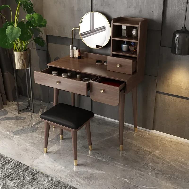 NG Decor Ultic 2 Pieces Minimalist Makeup Vanity Set in Walnut (Mirror & Stool not Included)-image-44