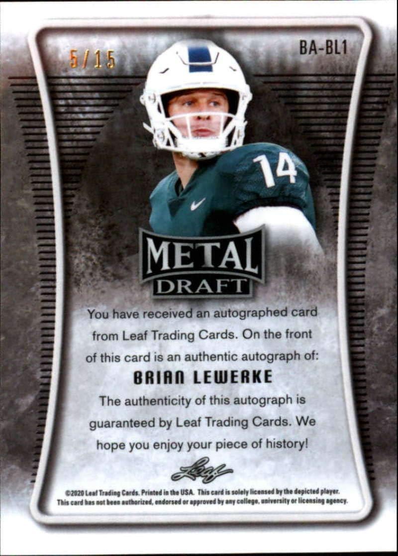 2020 Leaf Metal Draft Autograph Wave Purple Football S15#BA-BL1 Brian Lewerke Auto Michigan State Spartans Official Player Licensed Rookie Card