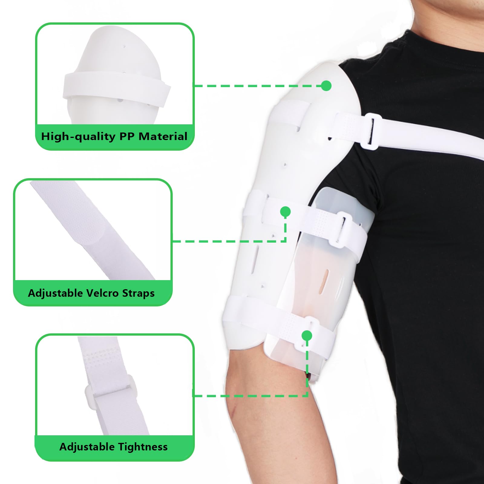 Orthomen Sarmiento - Férula de fractura del eje humeral para fractura de brazo superior, hombro, bíceps y hueso del húmero con sostén de medias, cabestrillo y puño (XL)