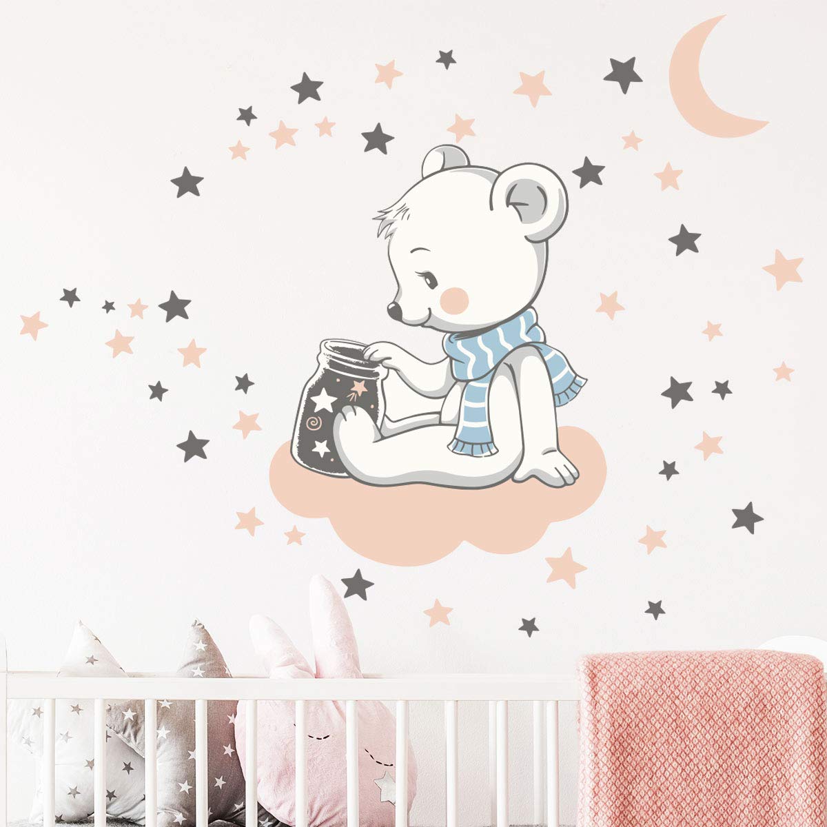 Teddybeer Muurstickers Beer Op De Wolk - Ster Maan Muurdecoratie Voor Kinderkamer Babykamer Speelkamer