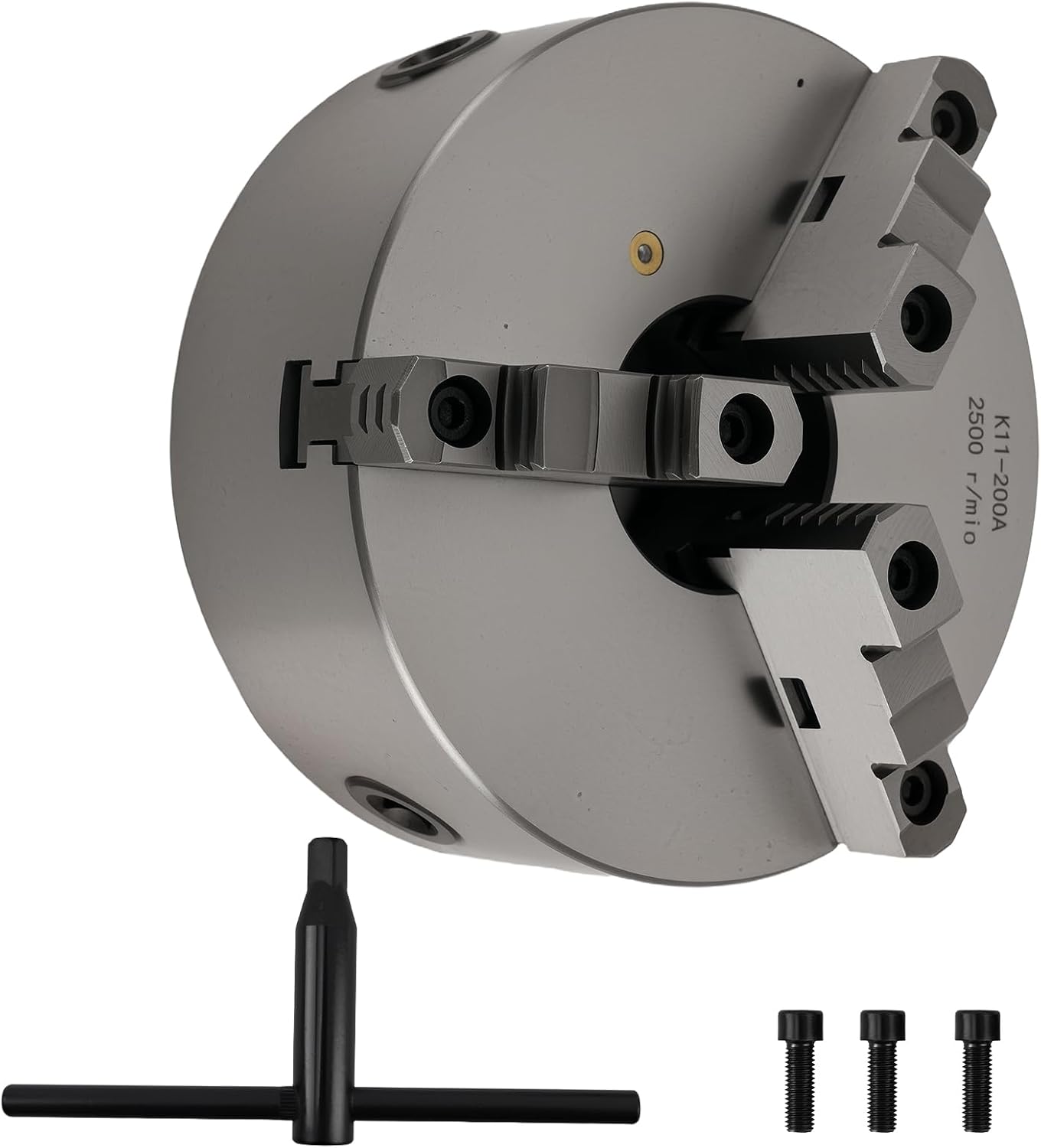 maXpeedingrods 8" 3-Jaw Lathe Chuck, K11-200A Self Centering Chuck, with T-key Fixing Screws Hexagon Wrench, Internal External Grinding for Lathe 3D Printer Drilling Milling Machine