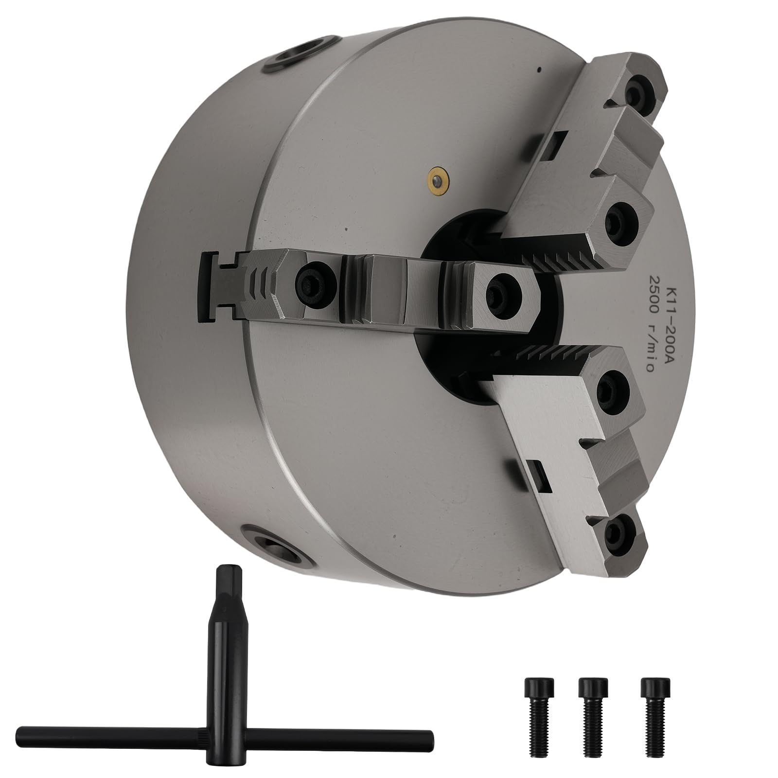 maXpeedingrods 8" 3-Jaw Lathe Chuck, K11-200A Self Centering Chuck, with T-key Fixing Screws Hexagon Wrench, Internal External Grinding for Lathe 3D Printer Drilling Milling Machine