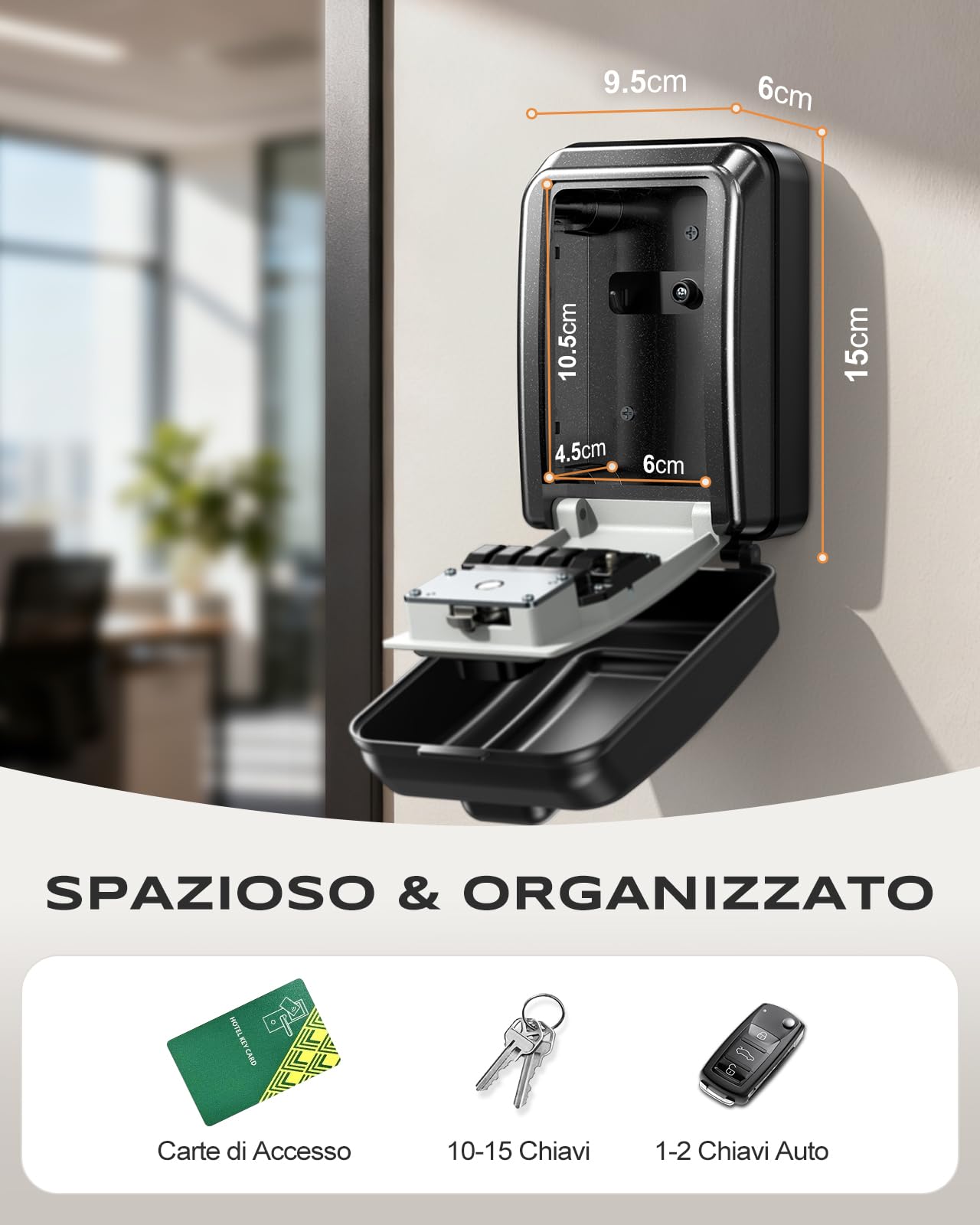 Mohard Key Box, 3 Key Ricambio Resettabile Cassetta Chiavi con Codice 4 Cifre, Impermeabili & Grande Capacità Cassaforte Hotel Chiavi Sicurezza Self Check in per Casa, Appartamento, Ufficio, Garage