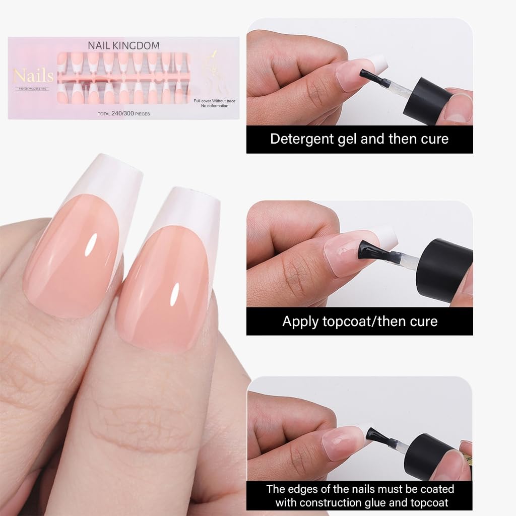 240x/Box Long Full Cover Stick on Nails Wearable Short French Tip False Nails Manicures Suppliss