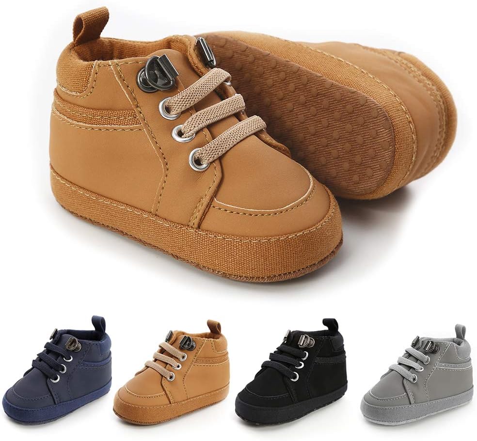 Toddler Baby Boys Girls High Tops Ankle Sneakers Soft Anti-Slip Sole PU Leather Moccasins Infant Newborn Prewalker First Walking Crib Shoes