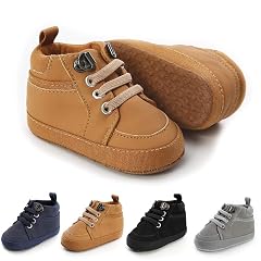 Meckior Toddler Baby Boys Girls High Tops Ankle Sneakers Soft Anti-Slip Sole PU Leather Moccasins Infant Newborn Prewalker