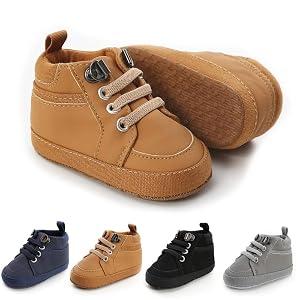 Meckior Toddler Baby Boys Girls High Tops Ankle Sneakers Soft Anti-Slip Sole PU Leather Moccasins Infant Newborn Prewalker