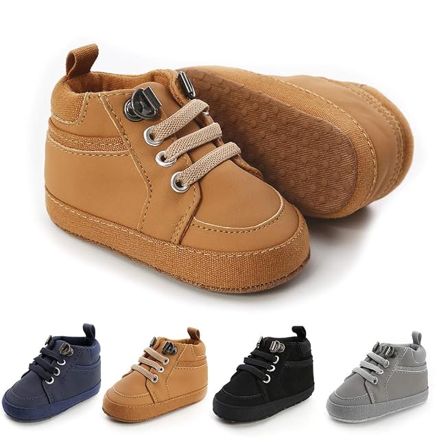 Meckior Toddler Baby Boys Girls High Tops Ankle Sneakers Soft Anti-Slip Sole PU Leather Moccasins Infant Newborn Prewalker
