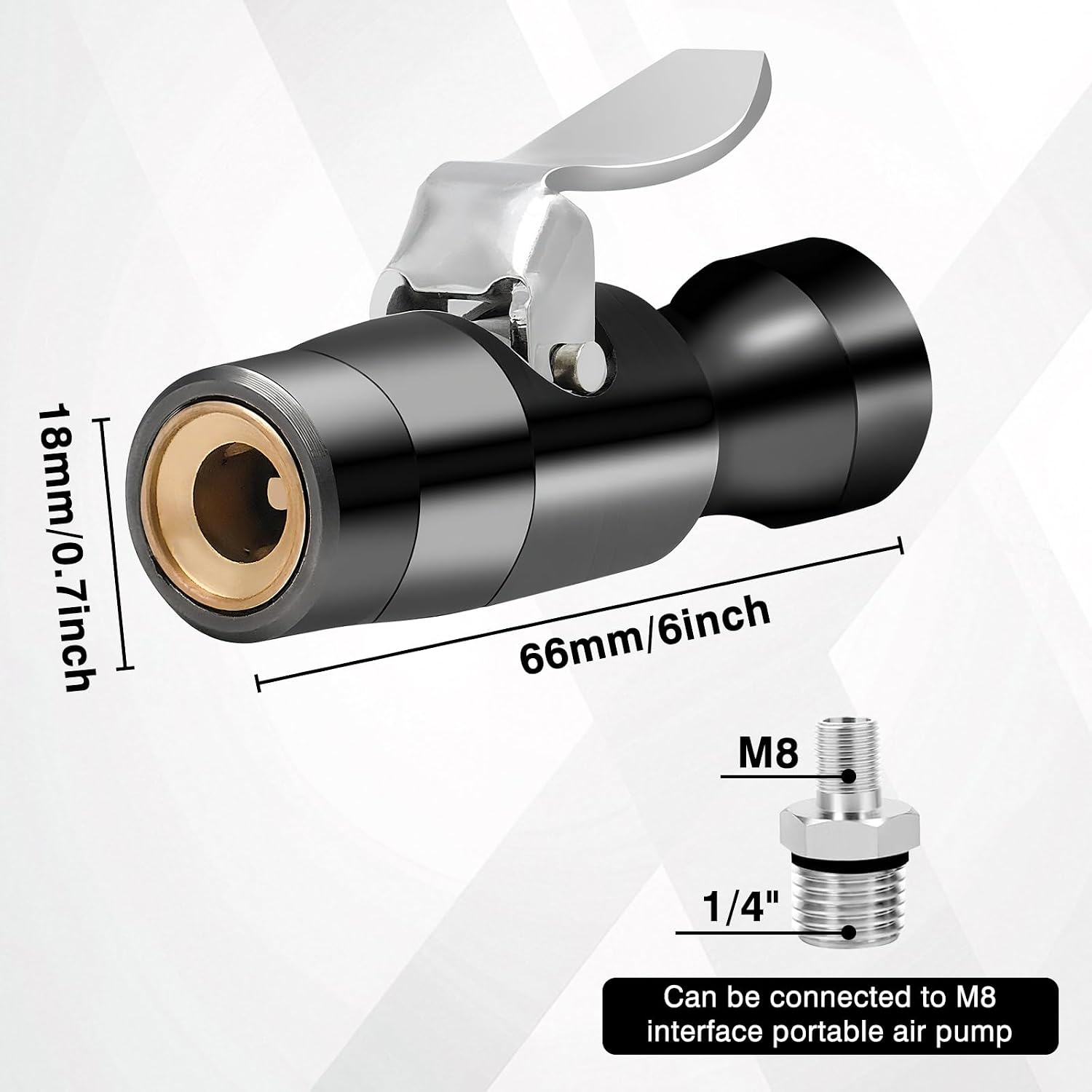 Buachois Portable Air Chuck,1/4" FNPT Lock On Air Chuck,Open Flow,for Tire Inflator Gauge Compressor Accessories with Two Steel Jaws,Black,No Leakage