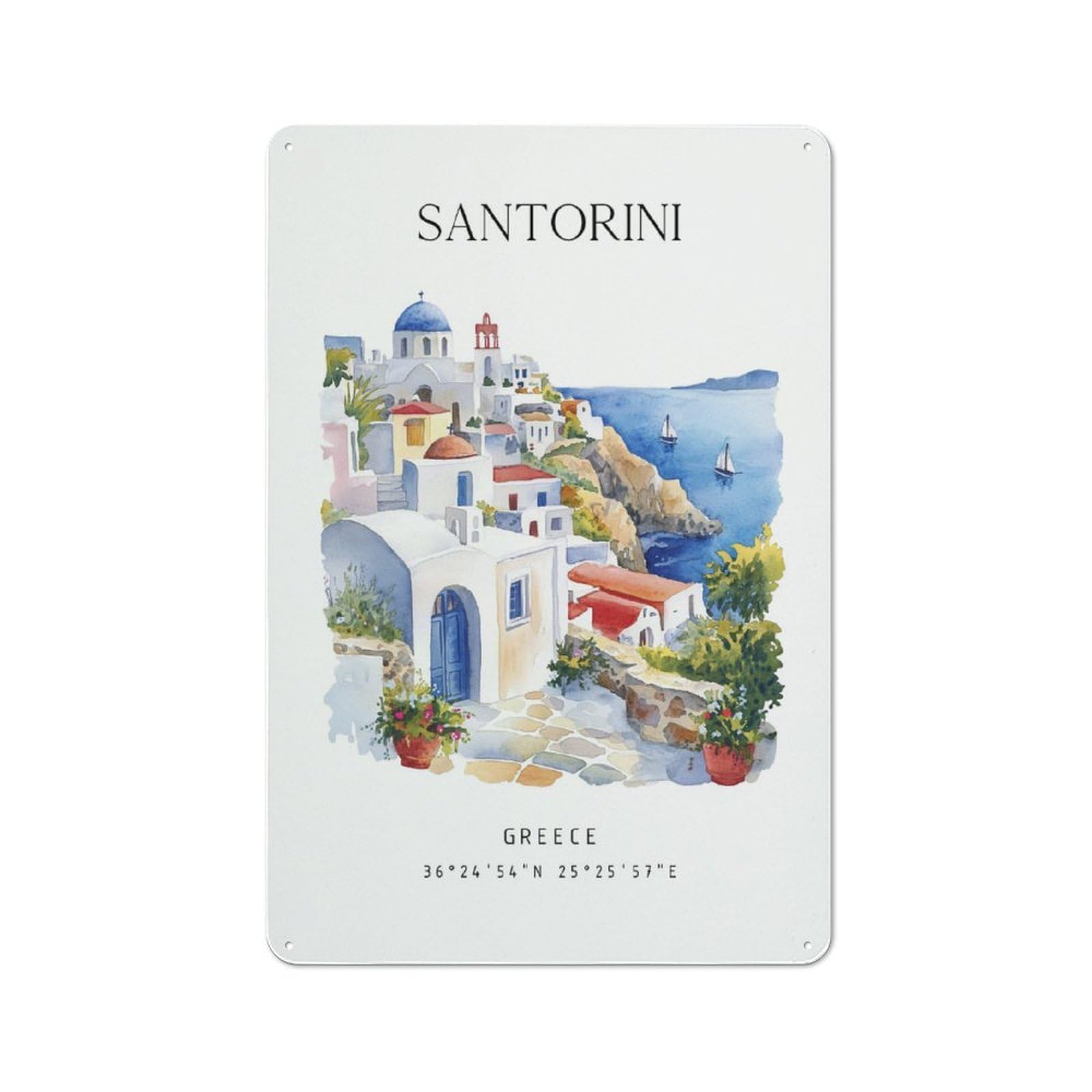 Junmoney Style-4 Vintage Tin Sign 30X20cm With Santorini Greece Travel(4) For Bar Or Restaurant, Suited To Bar Decor Enthusiasts