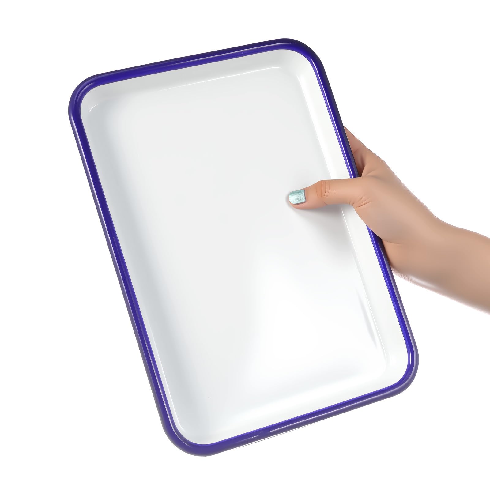 SHINEOFI Bandeja para Hornear Esmaltada Cuadrada 26x18 Cm 2 Piezas, Molde Multifuncional para Horno, Utensilios de Cocina Vintage en Color Claro, Adecuado para Tartas y Repostería