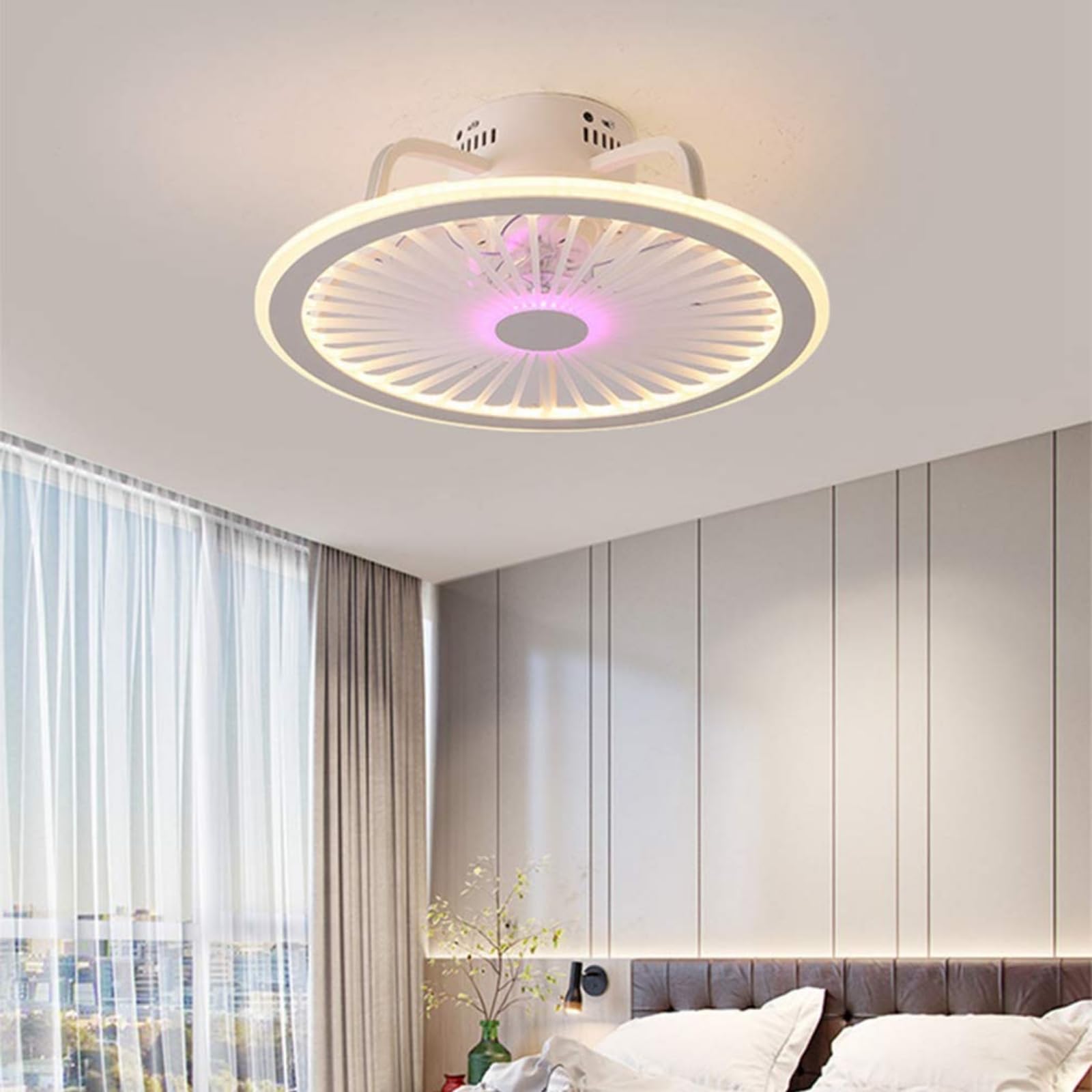 Wyciszenie wentylatora sufitowego z aplikacją oświetleniową LED i pilotem zdalnego sterowania Ultra-cienka lampa sufitowa 18 cm niewidzialna cicha 40 W Wentylatory o zmiennej intensywności lampy