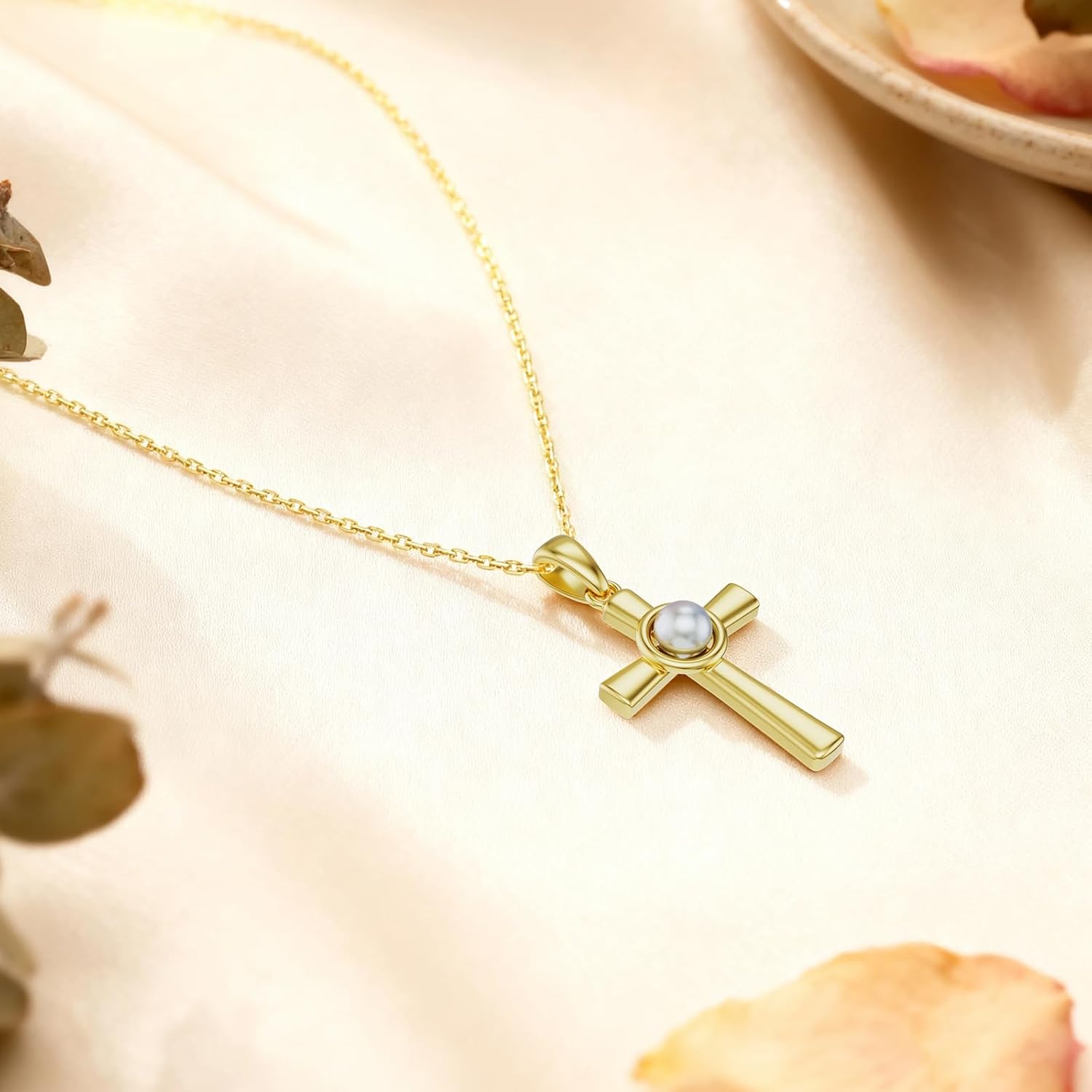 Pearl Cross Necklace for Women, Sterling Silver Women Cross Necklace with 16K Gold Plated, Dainty Faith Spitural Protection Christian Jewelry Christmas Gift for Women on Birthday Anniversary Christmas for Wife Girlfriend Her - Image 7