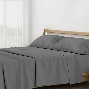 Mayfair Linen 100% Egyptian Cotton King Sheet Set - Luxury 500 Series Soulmate Collection Cotton King Size Sheet Set (4 PC, Dark Grey), Silky Soft, Cooling 16" Deep Pocket Hotel Quality Bed Sheets