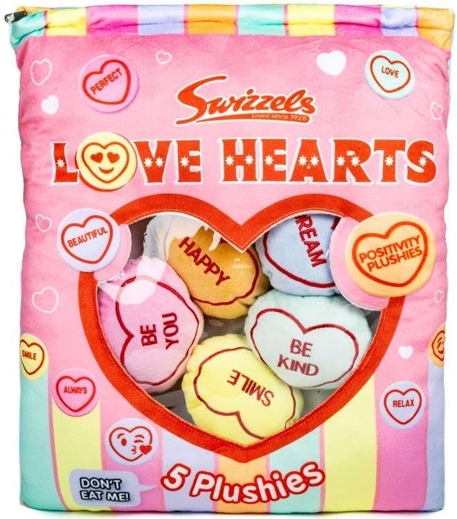 CASVO 5pc Love Hearts Plushies 5pk Decorative Cushion Toy Set, Love Hearts Mini Plush Pillow Bag, Friends Sweets Plushie, Cuddly Plush Sweet Toys Soft Toy Plushies Set for Kids 44 x 37 x 7cm