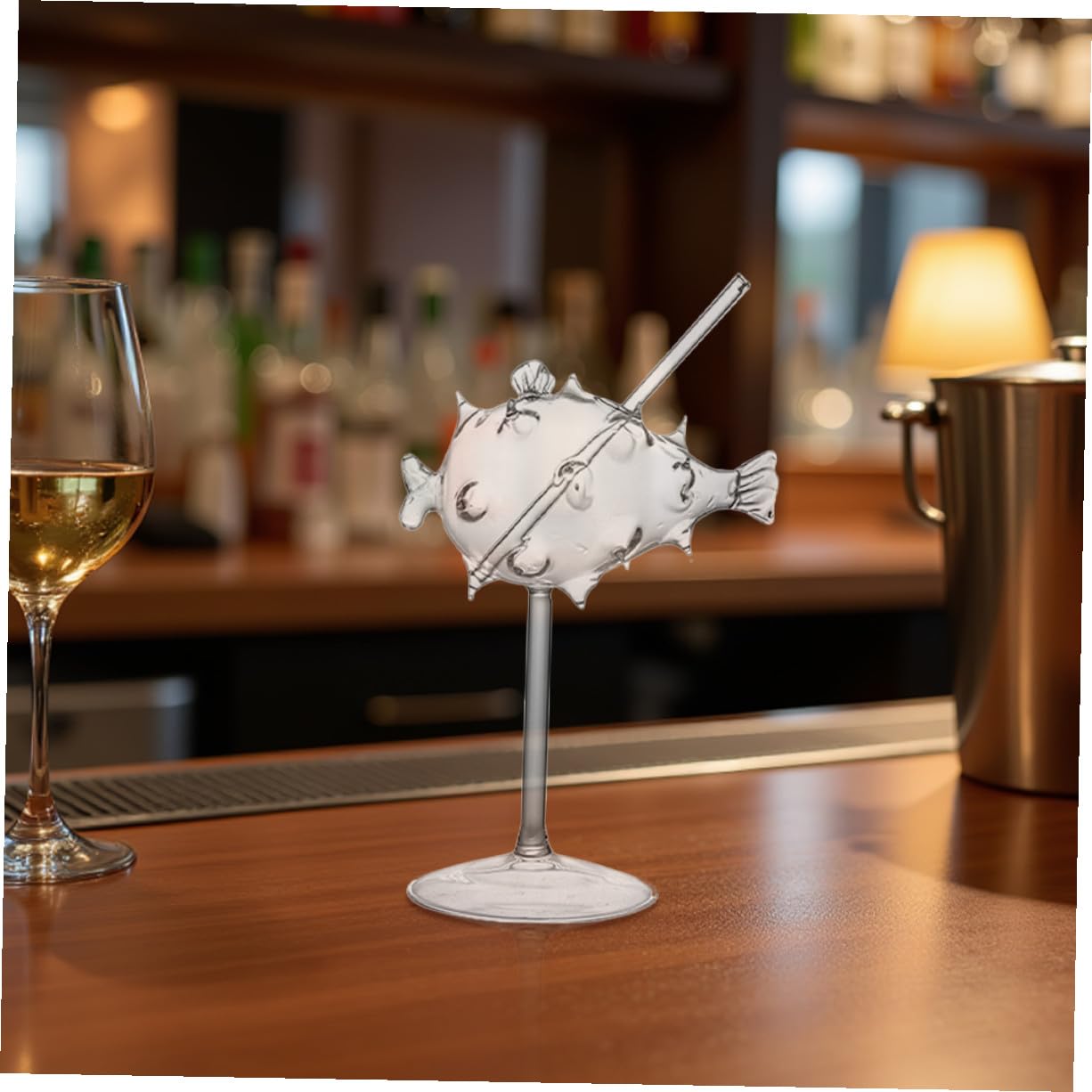 TOYANDONA 2 Pezzi Bicchiere Cocktail in Vetro Forma di Pesce Globo Trasparente Robusto e Pratico per Bar e Occasioni Speciali