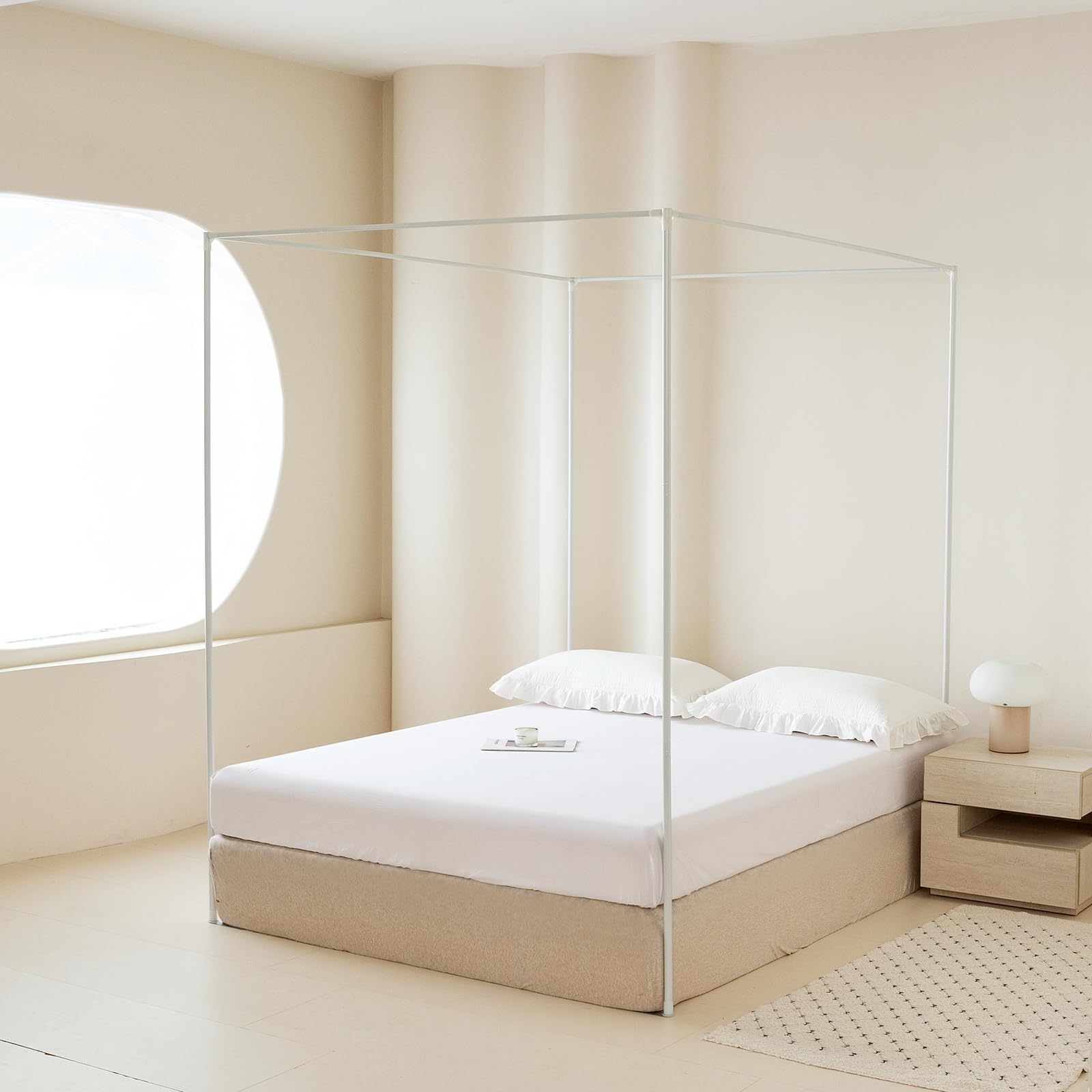 Potaosey Bed Canopy Frame Four Poster Bed Canopy Frame 200W×200L×200H cm White Canopy Bed Frame Metal Mosquito Net Bed Curtains Stand Fit for Play Tent Indoor or Outdoor