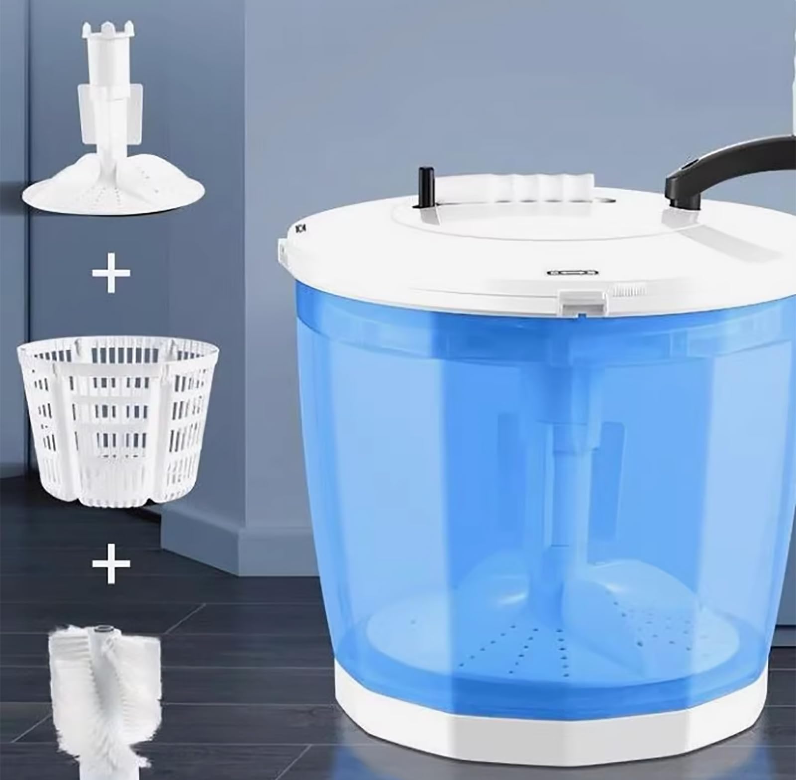 Tragbarer Handkurbel-Wäscheschleudereimer, nicht-elektrische Waschmaschine und Schleudertrockner, Mini-Handkurbel, Wäschetrockner für Schlafsaal, Wohnung, Wohnmobil (blau)