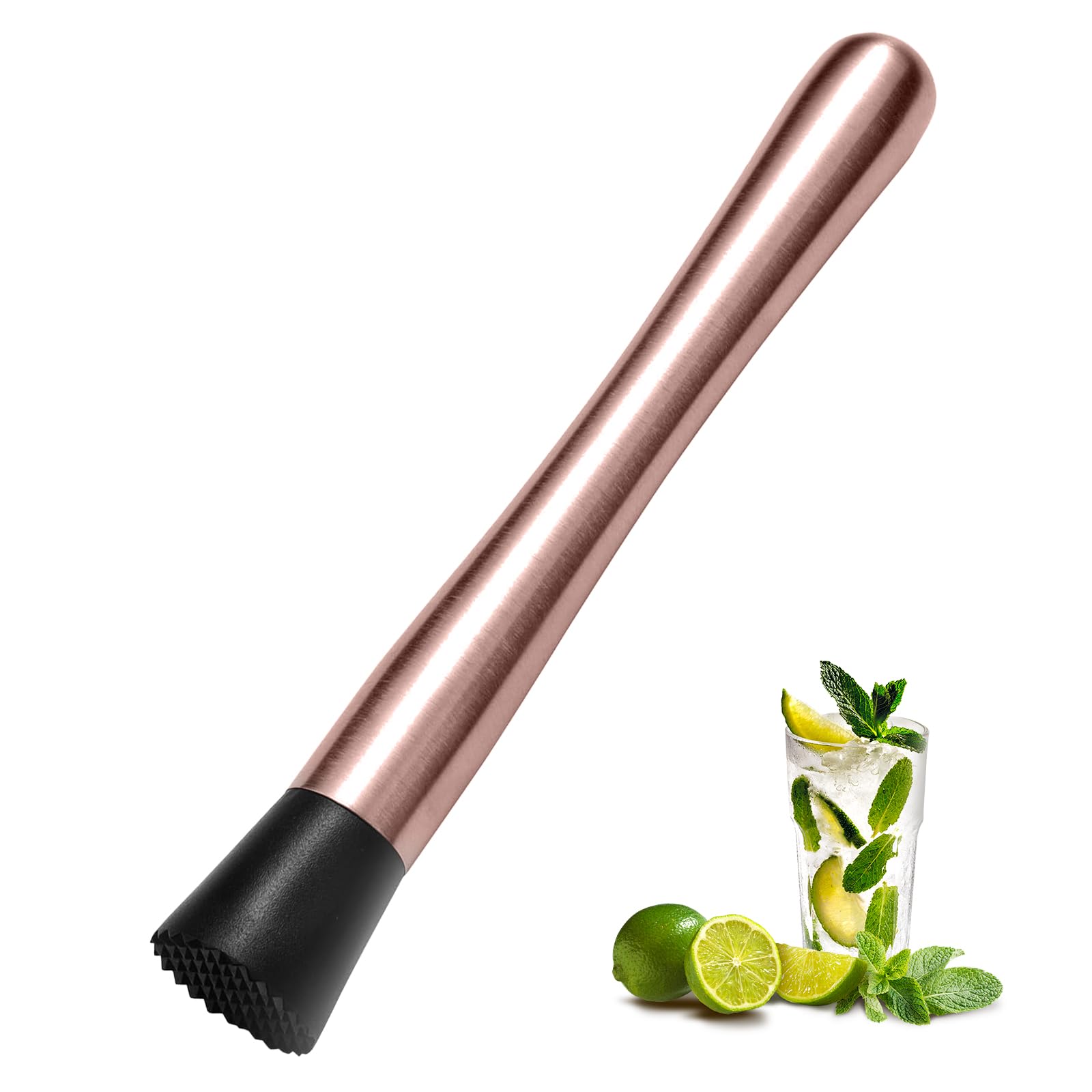 1Pc 10 Inch Stainless Steel Cocktail Muddler and Mixing Spoon Home Bar Tool Set - Create Delicious Mojitos Old Fashioned/Mint Julep/Other Fruit Based Drinks (Rose Gold, 10 Inch 1 PC)